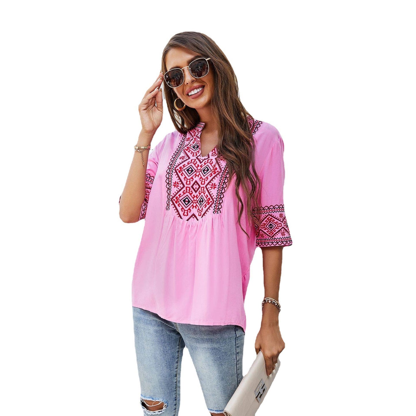 EMBROIDERED SUMMER BLOUSE FOR WOMEN
