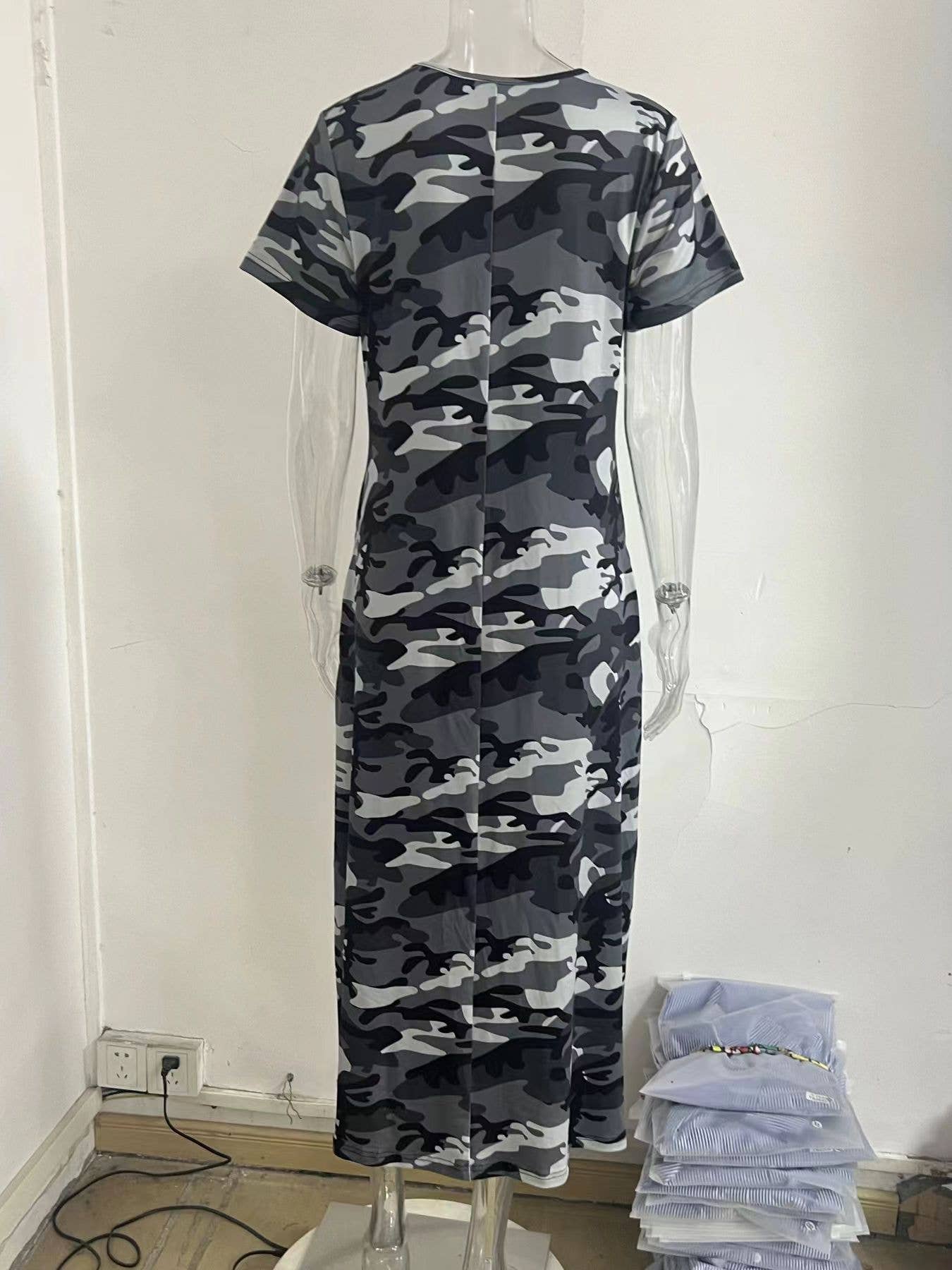 Long loose camouflage printed dress