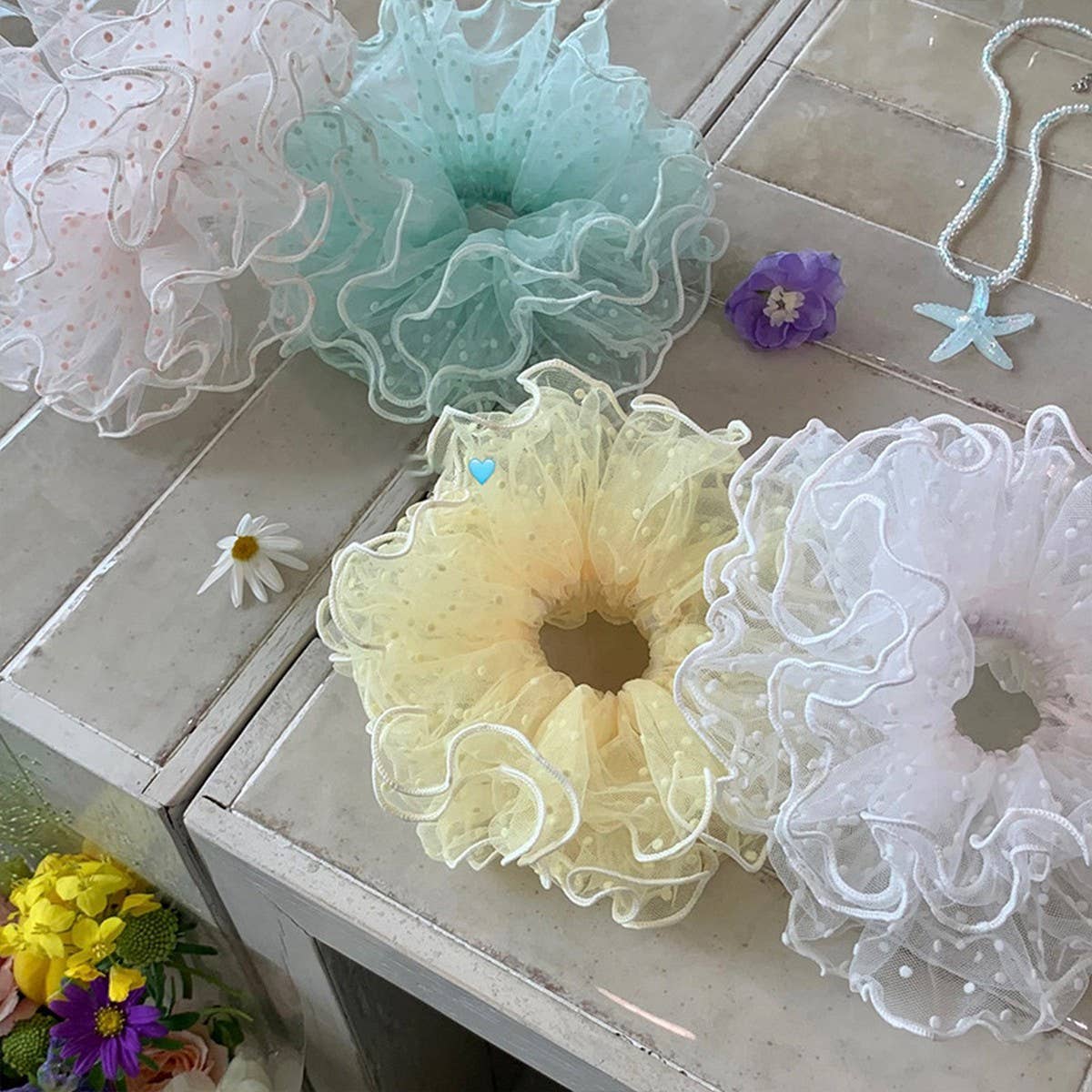 Ballet Dot Tulle Puffy Scrunchie Hair Tie_CWAHA5510