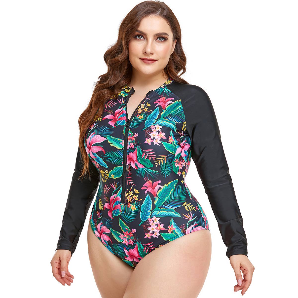 BEACH SURF PLUS SIZE ZIP-UP ONE-PIECE SWIMSUIT_CWMW0298