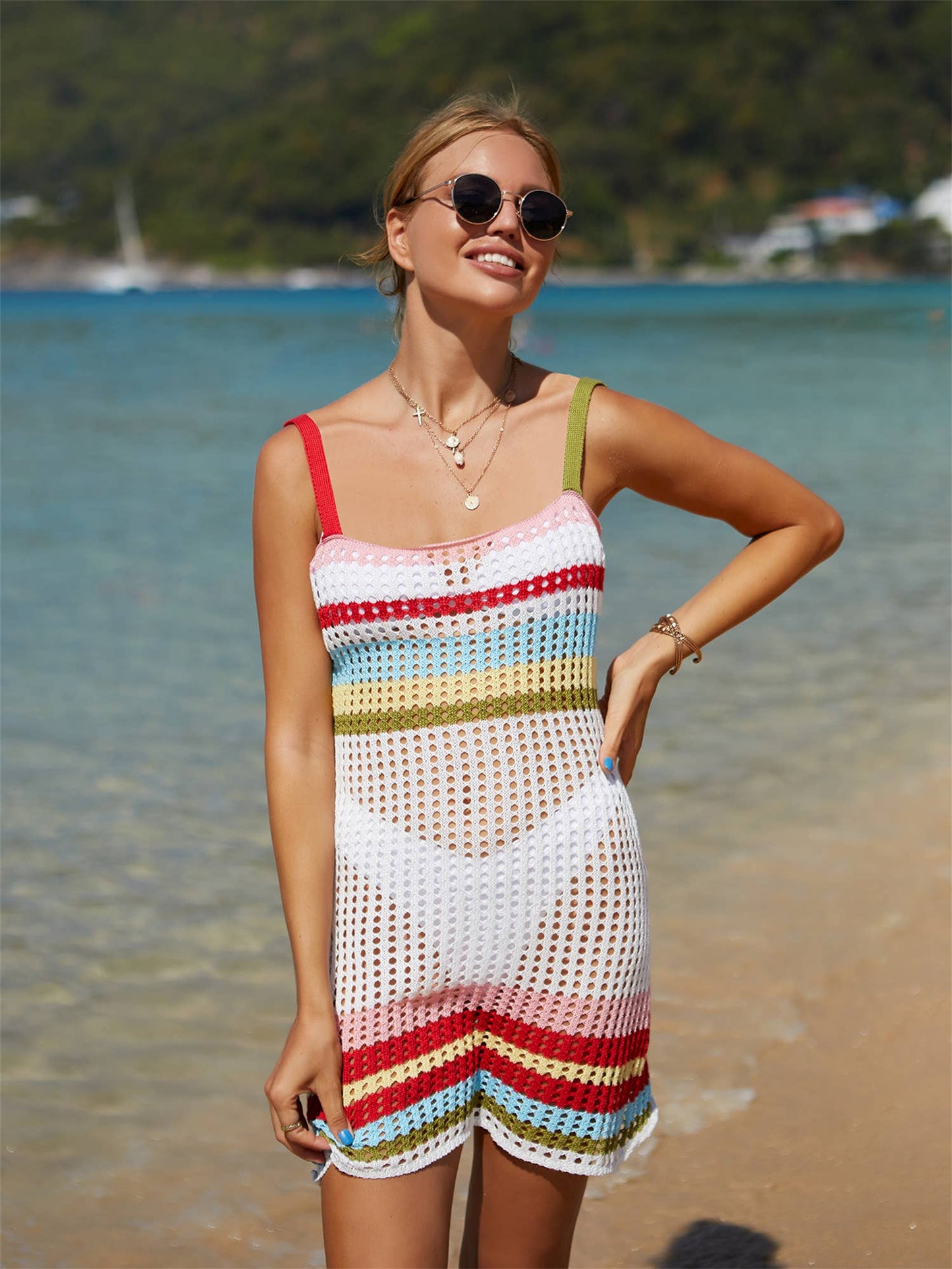 PATCHWORK BIKINI BEACH DRESS HALTER BLOUSE