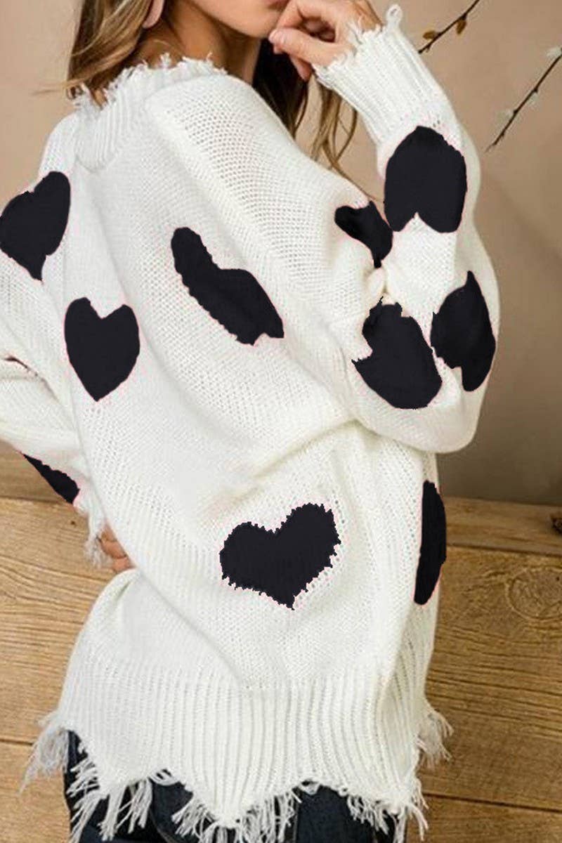 CWOSWL07358_VALENTINE'S HEART PATCH V NECK KNIT SWEATER