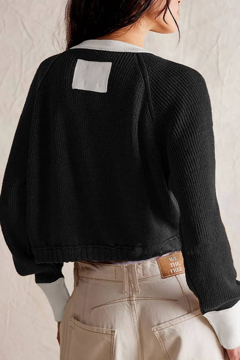 CWOCAL1825_COLOR CONTRAST SHORT BUTTON UP SWEATER CARDIGAN