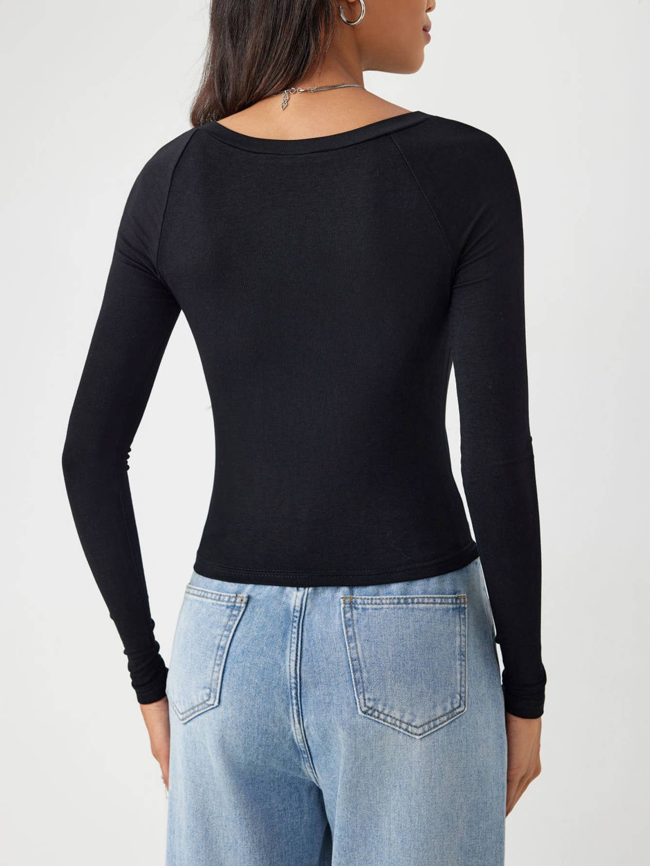 SLIM-FIT HIGH-ELASTIC KNIT LONG-SLEEVED TOP