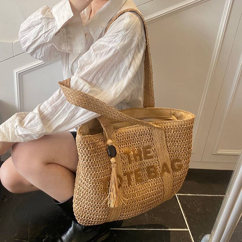Fashionable tassel personalized casual woven bag