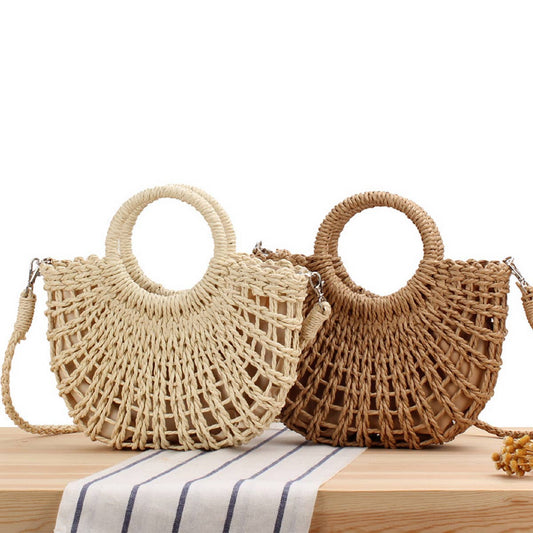 SEMI-CIRCLE HOLLOW STRAW BAG_CWAB2098