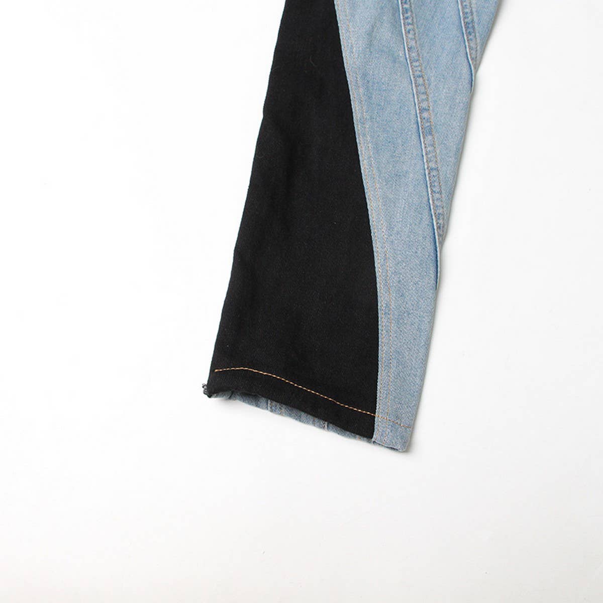 COLOR BLOCKING PATCHWORK WASHED LIGHT DENIM PANTS