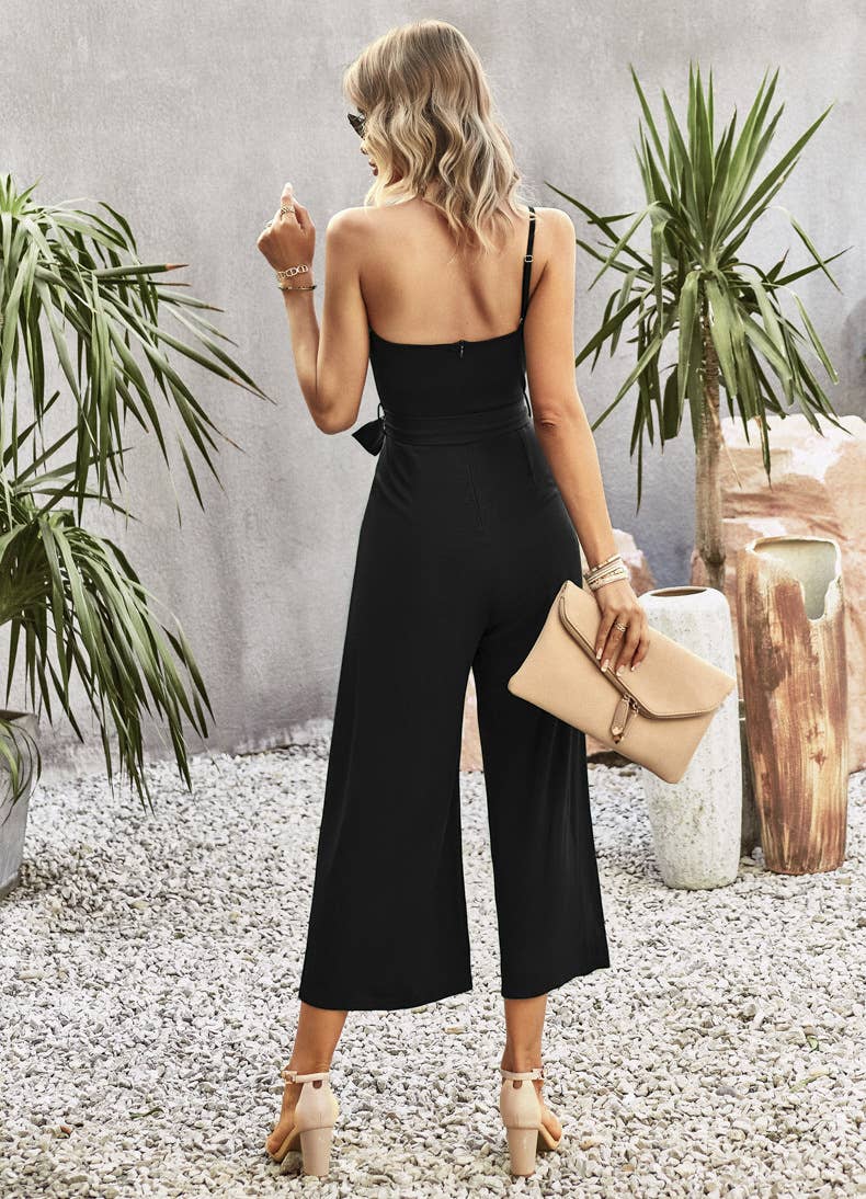 TEMPERAMENT SOLID COLOR STRAPLESS JUMPSUIT