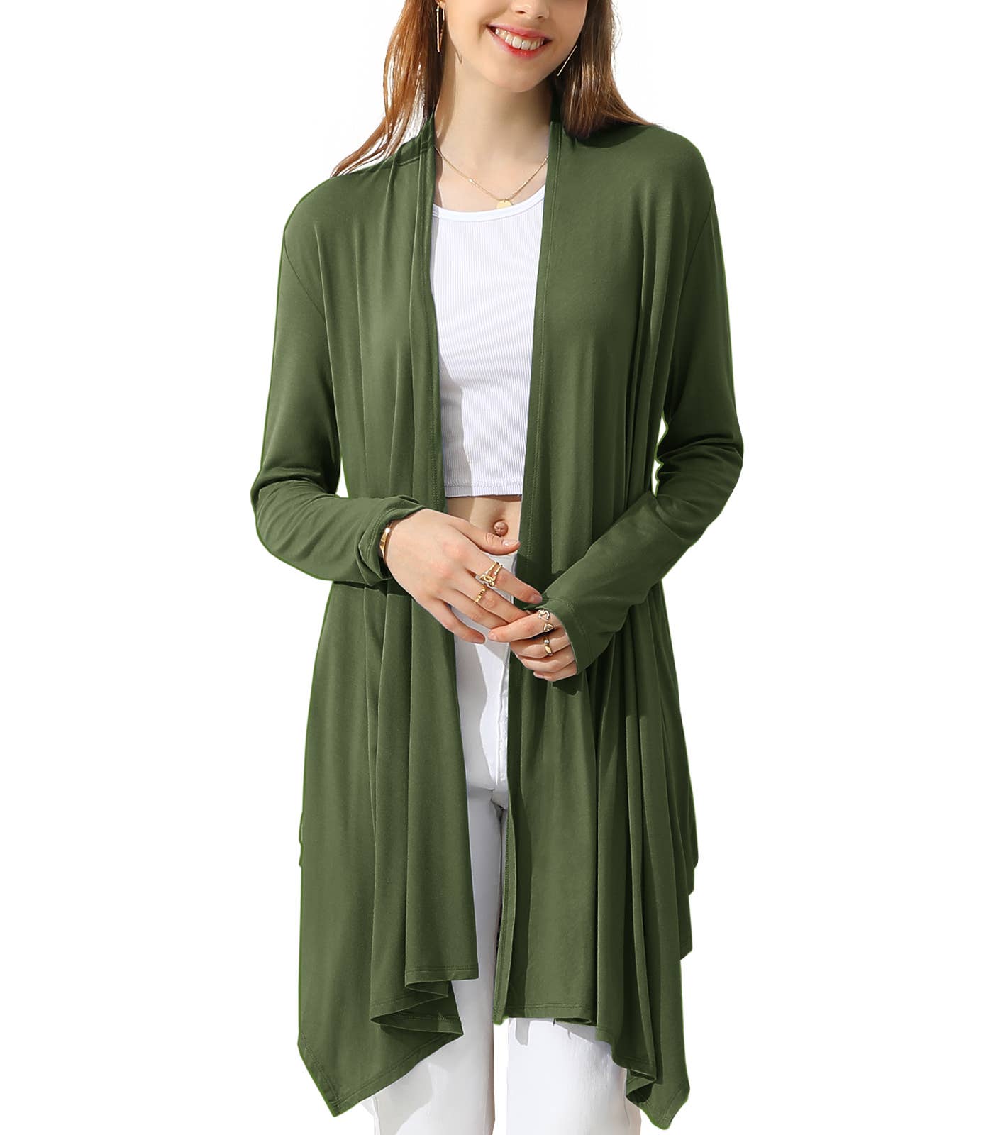 AWTL073_Long Sleeve Casual Open Front Long Cardigan