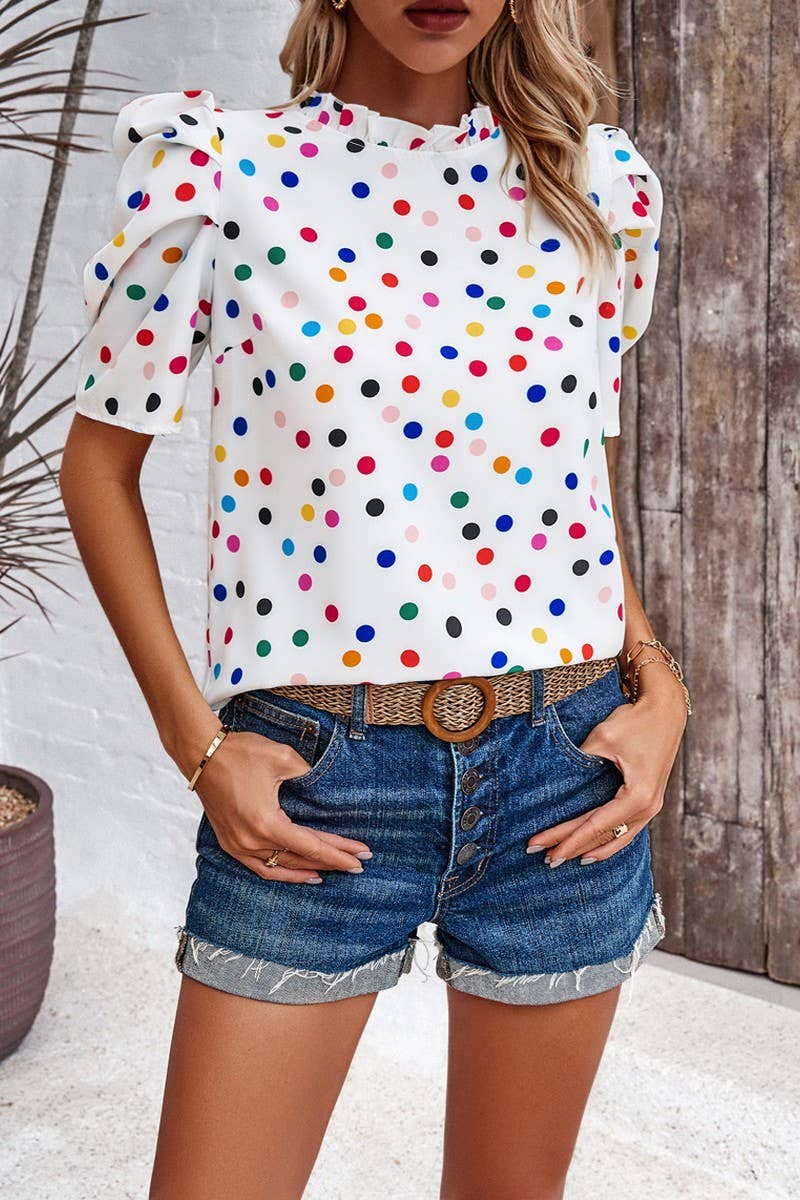 TEMPERAMENT PUFFED SLEEVE PRINTED TOP_CWTSTS0168