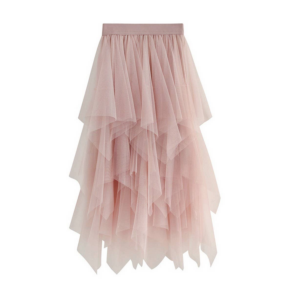 Asymmetrical Tulle High-Waist Midi Skirt_CWBMS0398