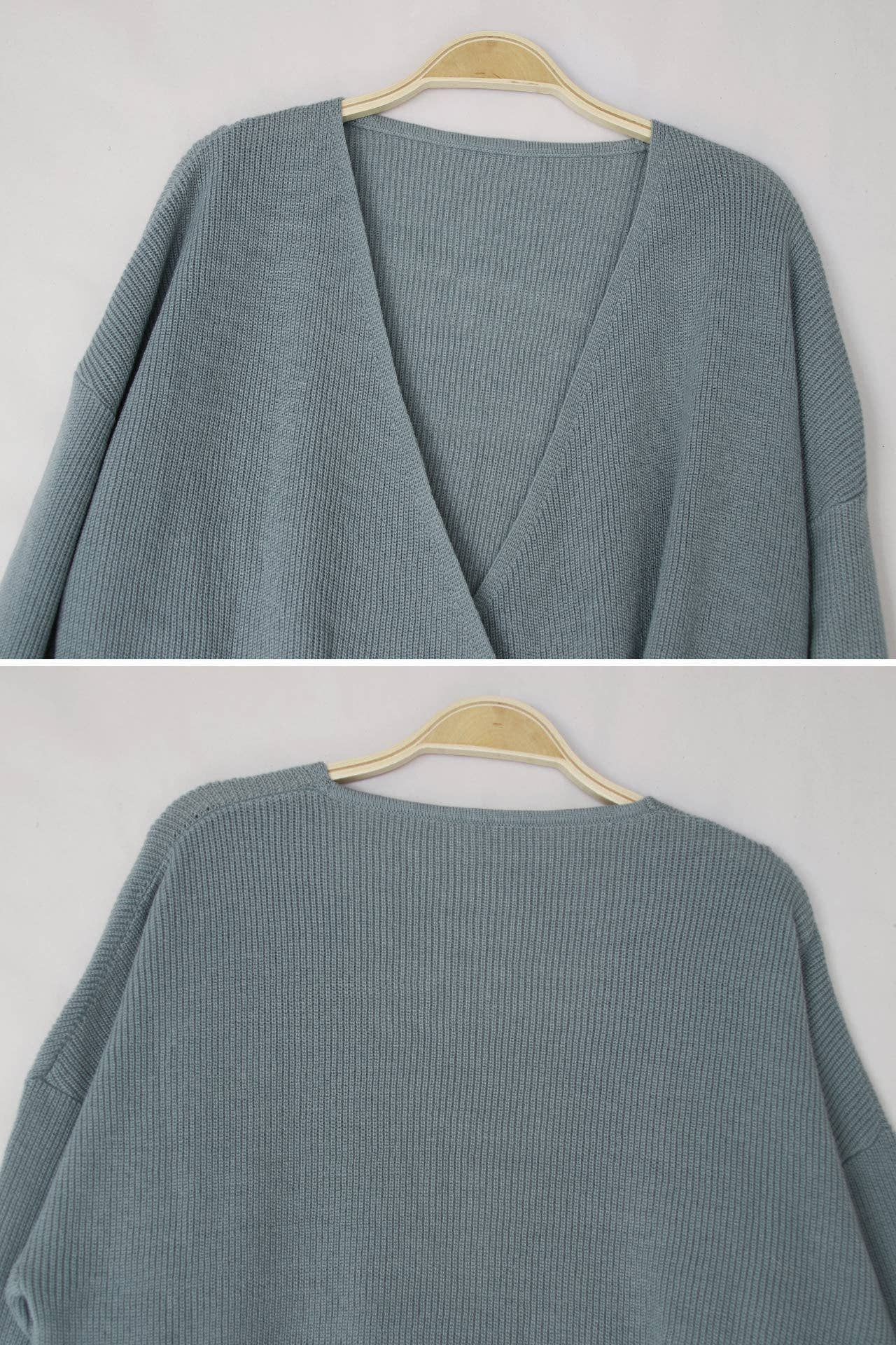 LACE-UP CROSS V-NECK LONG SLEEVE KNIT CARDIGAN