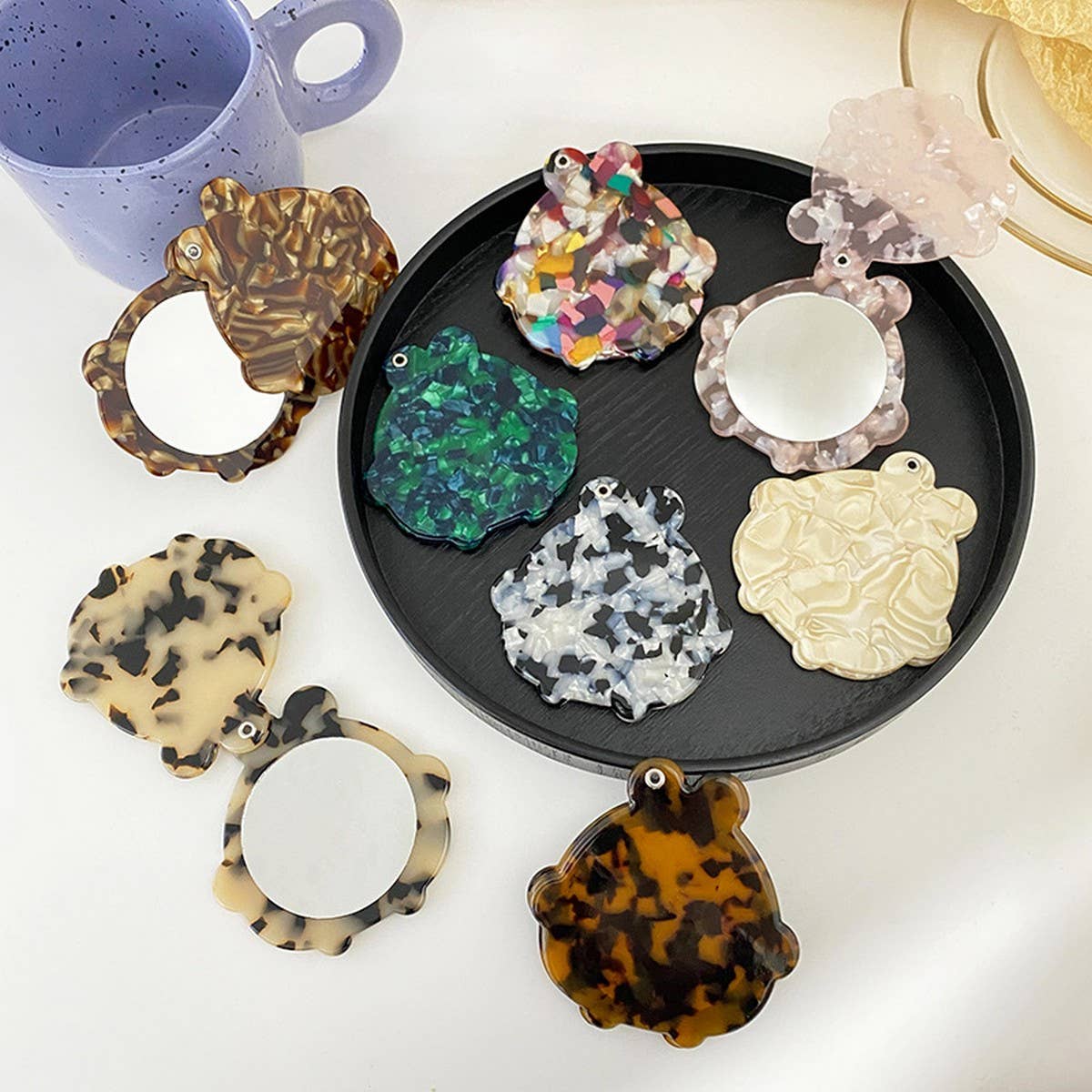 Vintage Acetate Geometric Compact Makeup Mirror