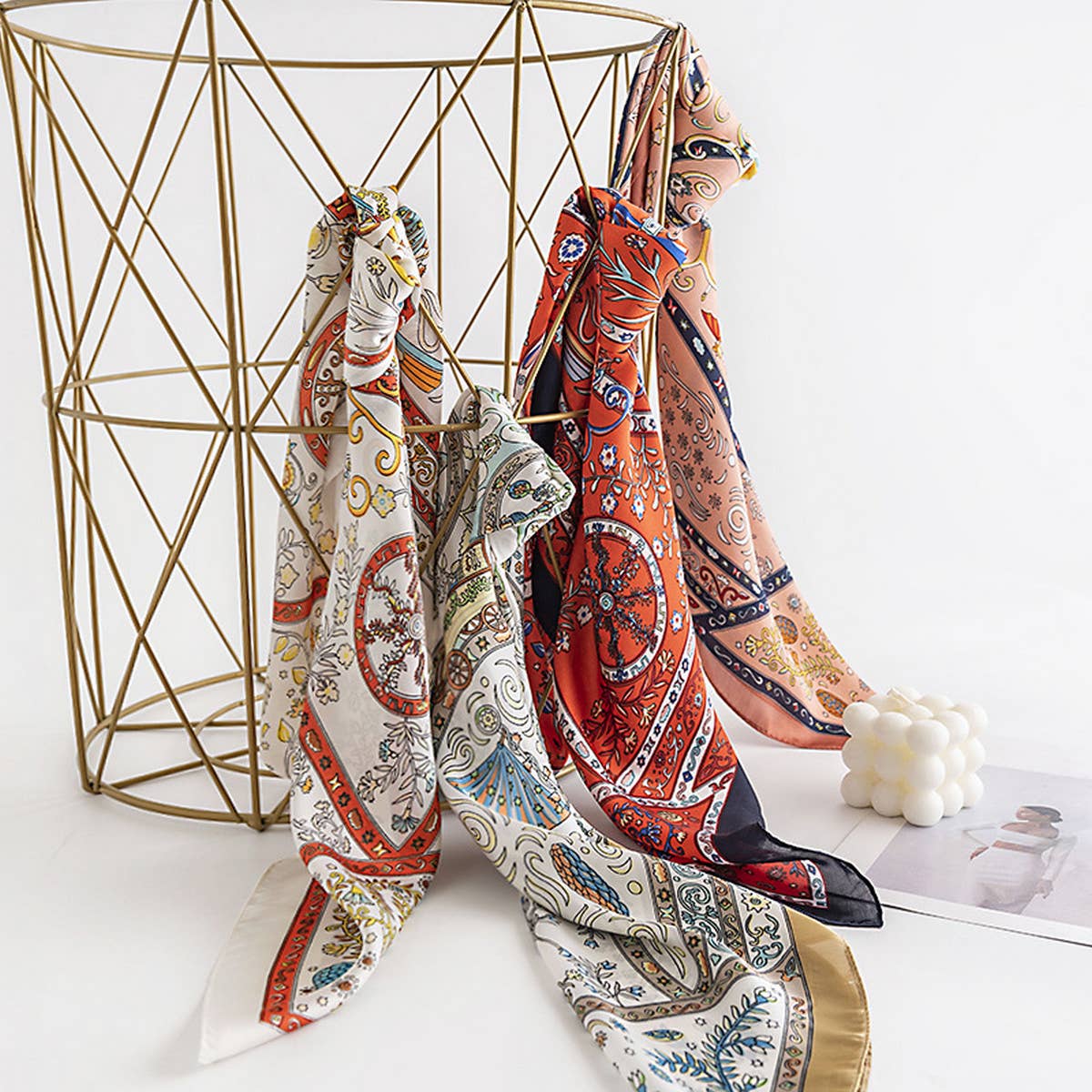 Floral Satin Square Scarf for Women?™s Elegance