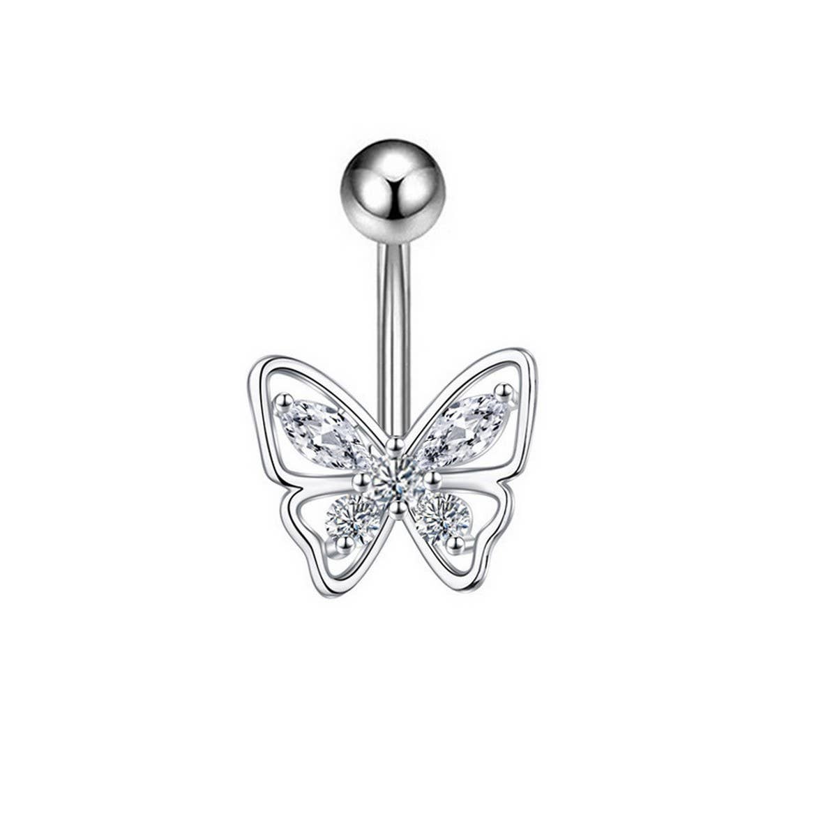 Flower Butterfly Brass CZ Navel Ring Piercing