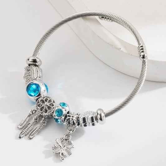 Trendy Hollow Clover & Heart Titanium Bracelet