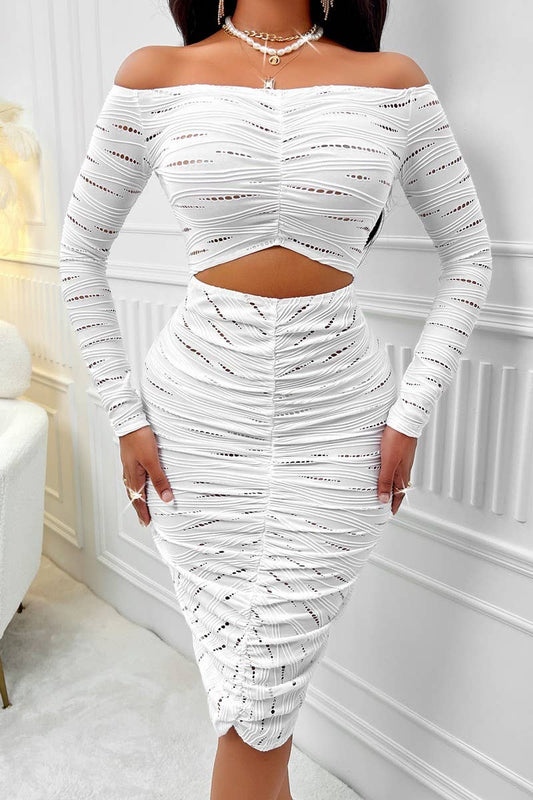 CWDSD7107_SEXY ONE-SHOULDER LONG-SLEEVED HOLLOW DRESS