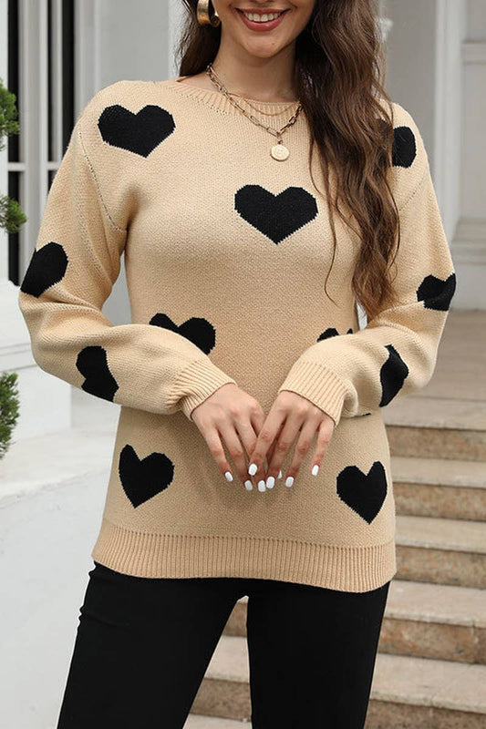 Long sleeve sweater with loose jacquard love pullover