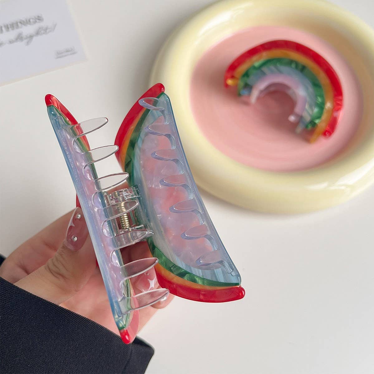 Sweet Rainbow Acetate Half-Moon Claw Clip ? Medium