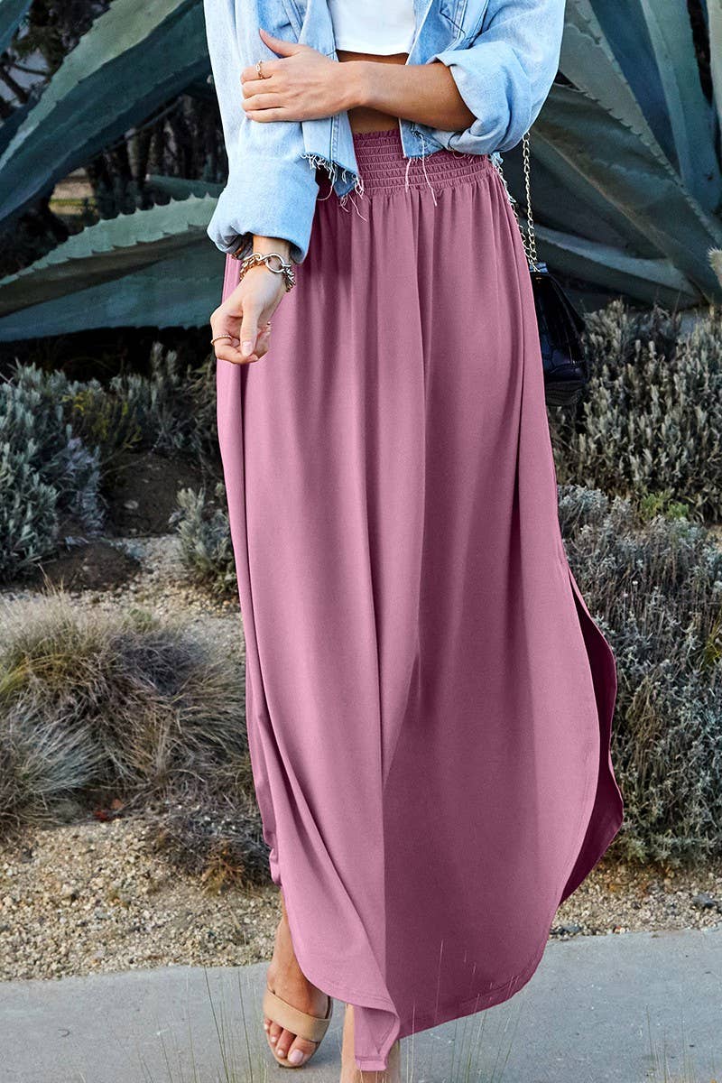 CWBLS041-P_PLUS SIZE SMOCKING WAIST MAXI SKIRT