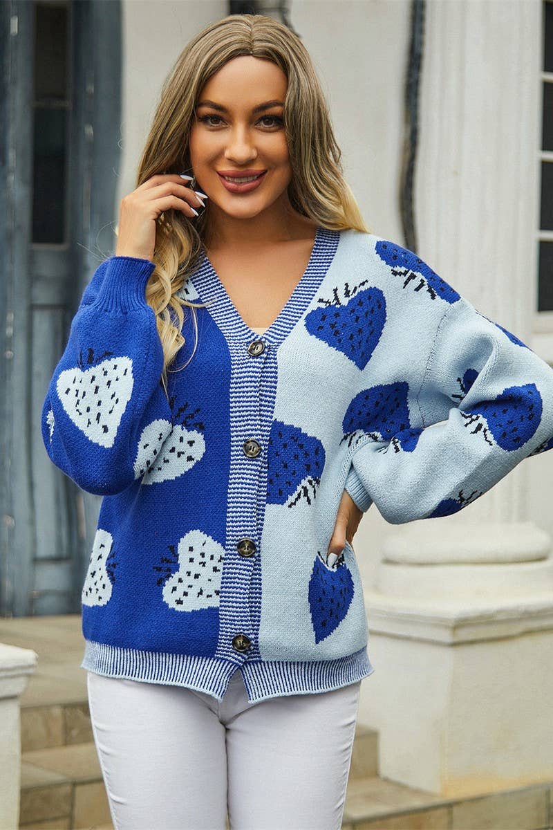 CWOCAL0932_V-NECK BUTTONED STRAWBERRY CARDIGAN KNITTED