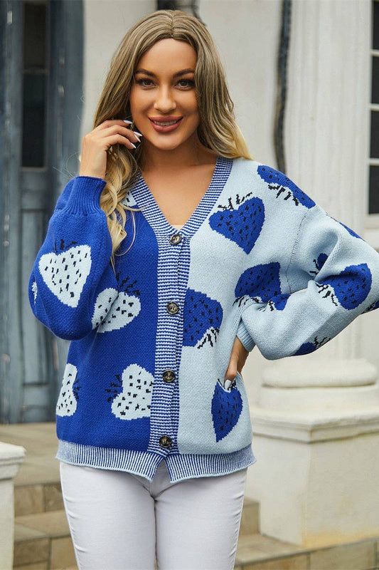 CWOCAL0932_V-NECK BUTTONED STRAWBERRY CARDIGAN KNITTED