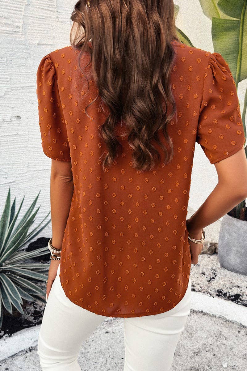 SOLID COLOR V NECK LOTUS SLEEVE TOP_CWTSTS0169