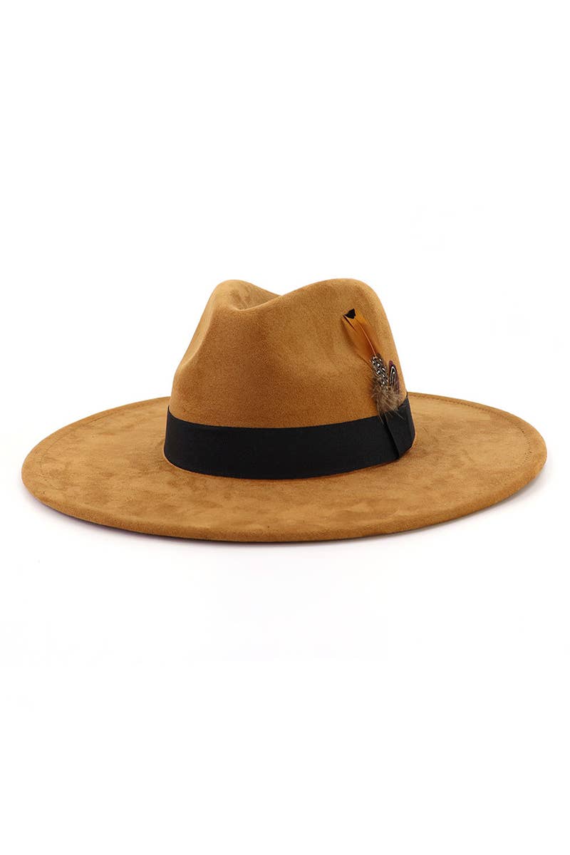 WOMEN WARM FEATHER DECORATIVE BELT PANAMA HAT_CWAH0676