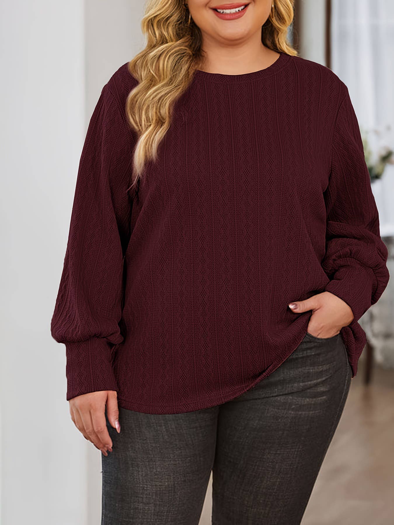 Round-neck fashionable solid-color knit sweater