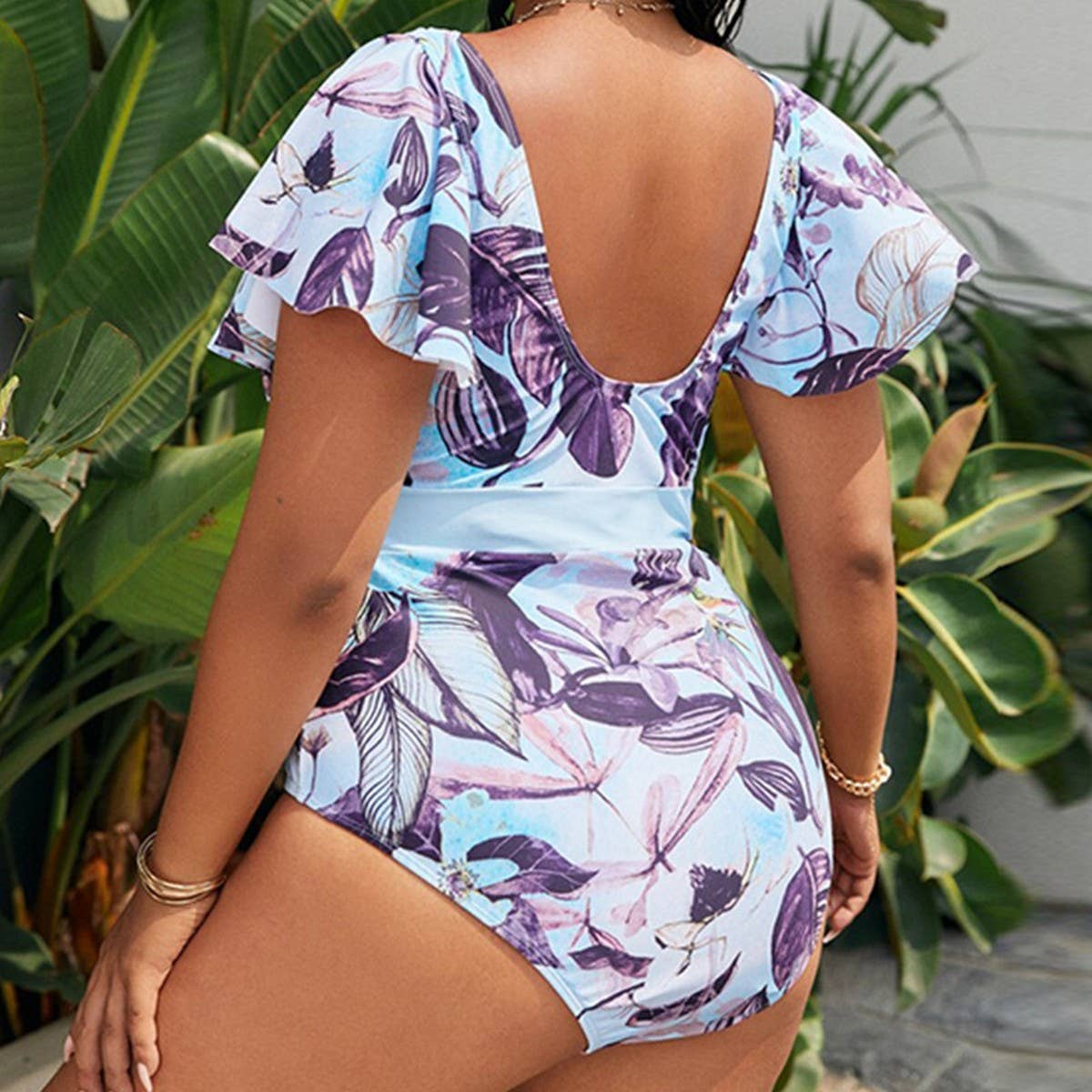 PLUS SIZE BIKINI RUFFLE PRINTED ONE-PIECE SWIMSUIT_CWMW0590