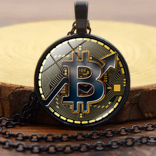 GOLD COIN BITCOIN TIME GEMSTONE PENDANT NECKLACE