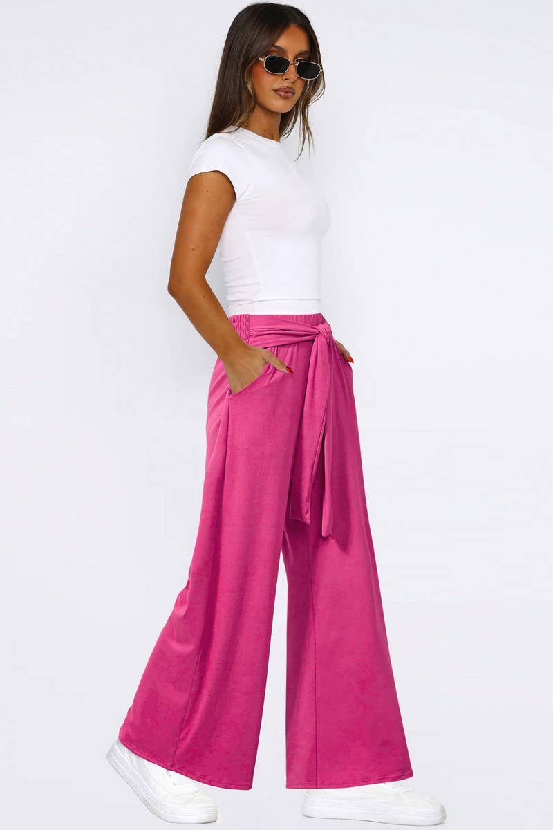 CWBLP01042_SOLID DRAWSTRING LOOSE WIDE LEG PANTS