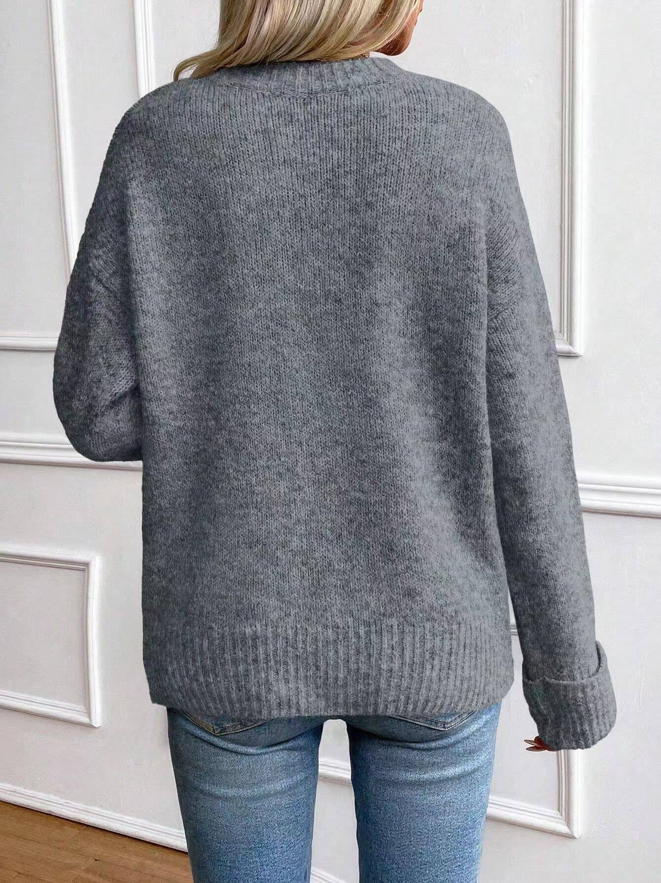 SOLID COLOR CREW NECK COMFORTABLE CASUAL SWEATER
