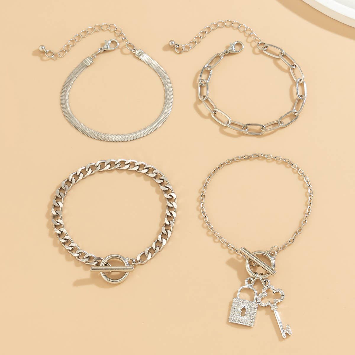 SNAKE BONE CHAIN VINTAGE KEY BRACELET NECKLACE_CWAJE1148