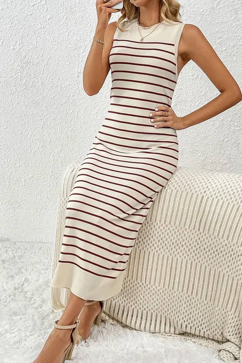 CWDMD4848_SPRING AND SUMMER SLIM STRIPED FASHION DRESS