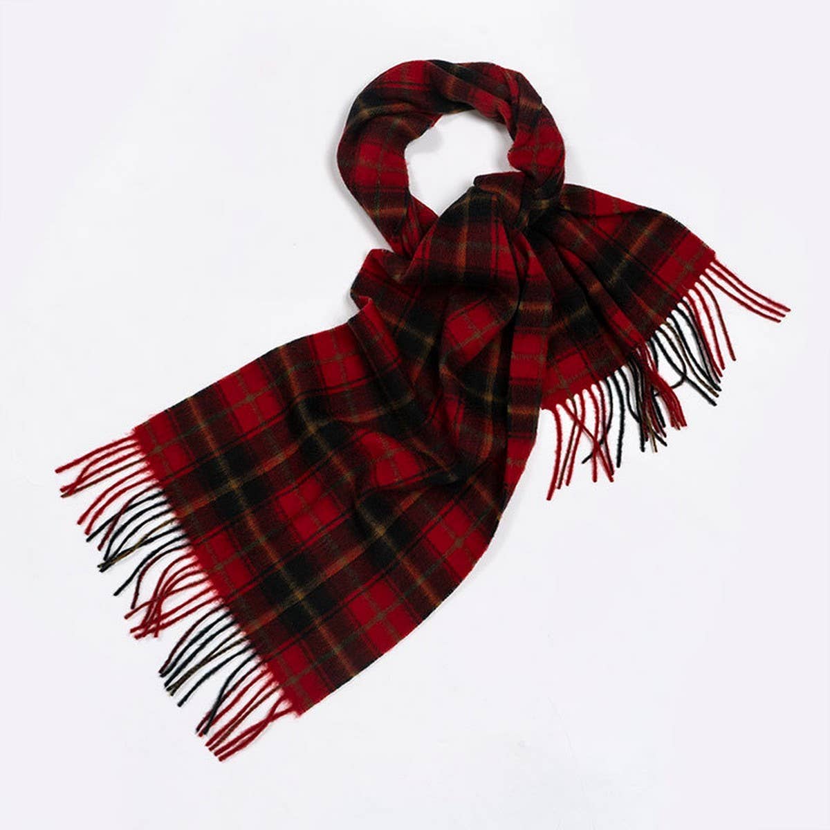 100% Wool Plaid Scarf Red Check Winter Warmth_CWASC2325