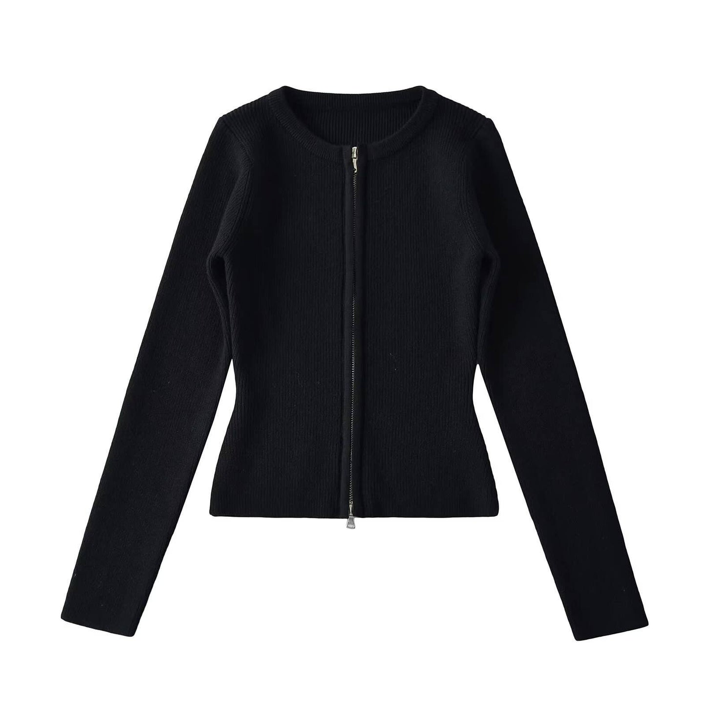 SLIM-FIT DOUBLE-HEAD ZIP-UP CREW-NECK SWEATER