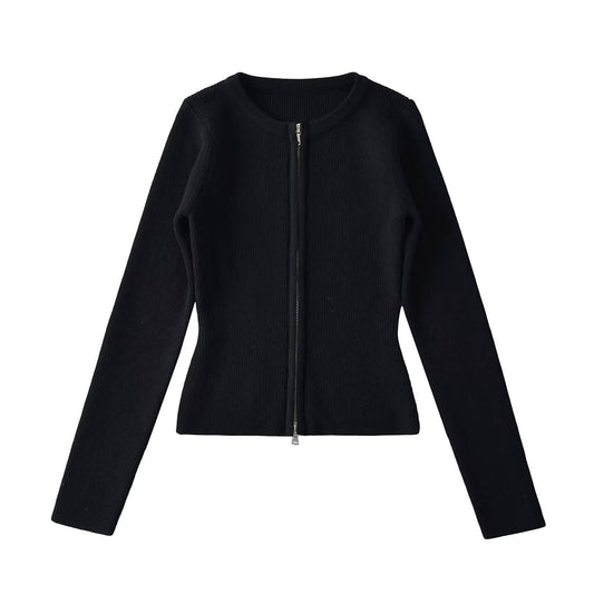 SLIM-FIT DOUBLE-HEAD ZIP-UP CREW-NECK SWEATER