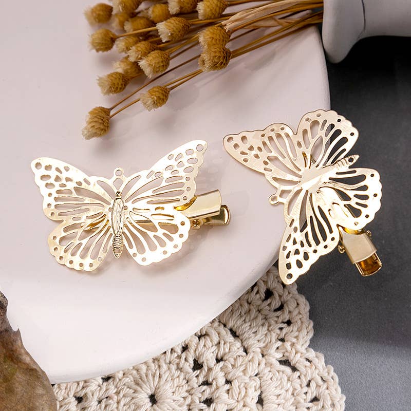 Metal solid-colored butterfly hair clips