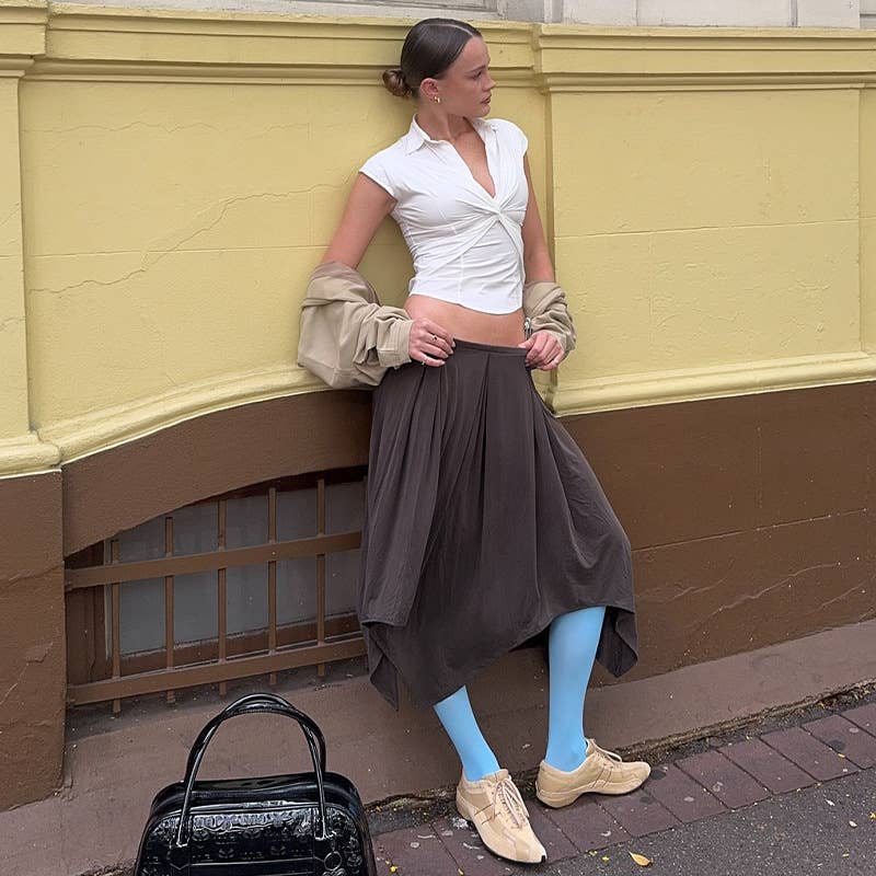 Sexy polo neck twist crop top