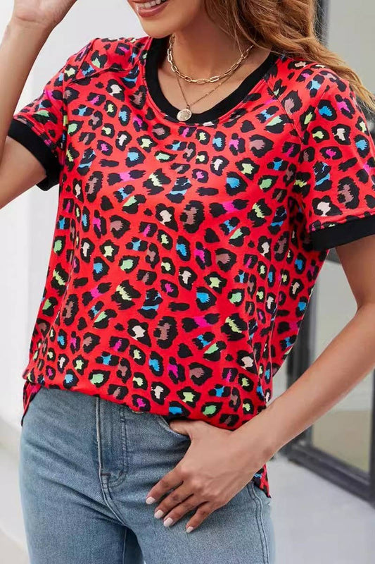 Cwtbls1807_Round Neck Printed Short Sleeve Pullover Top