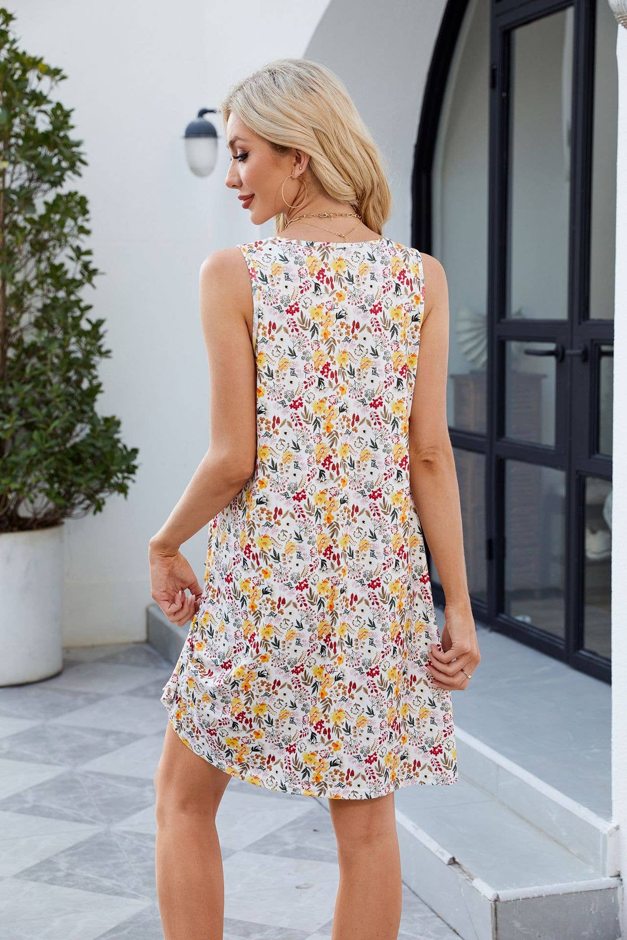 Print halter loose casual short tank dress