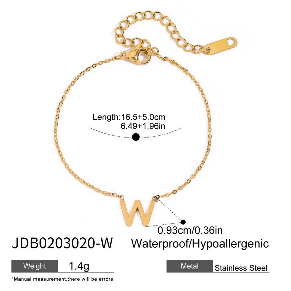 18K Gold Titanium Letter Necklace & Bracelet Set_CWAJE4743