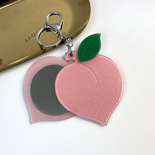 Creative Peach Mirror with Keychain, Portable Cute