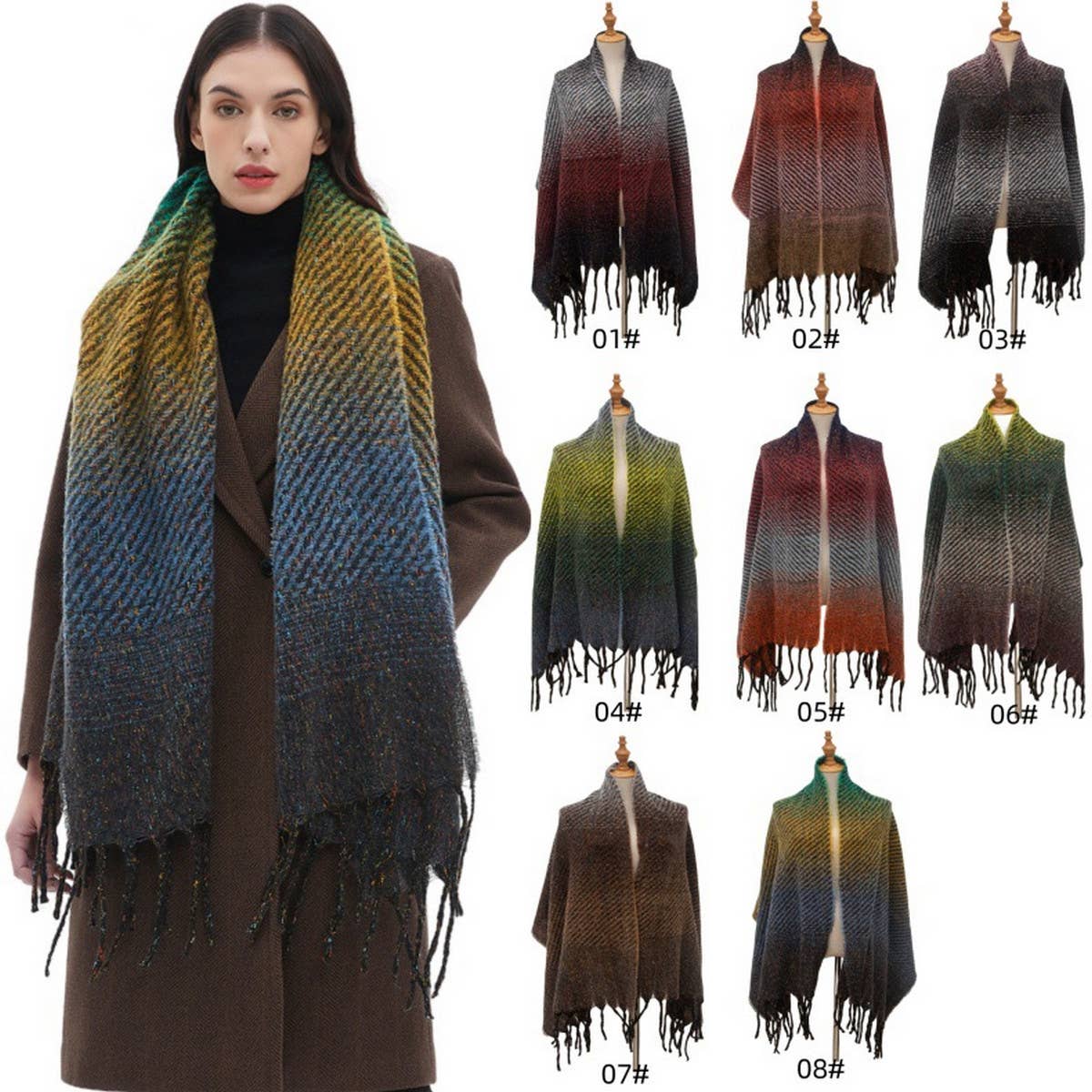 Gradient Tassel Scarf for Women - Winter Shawl