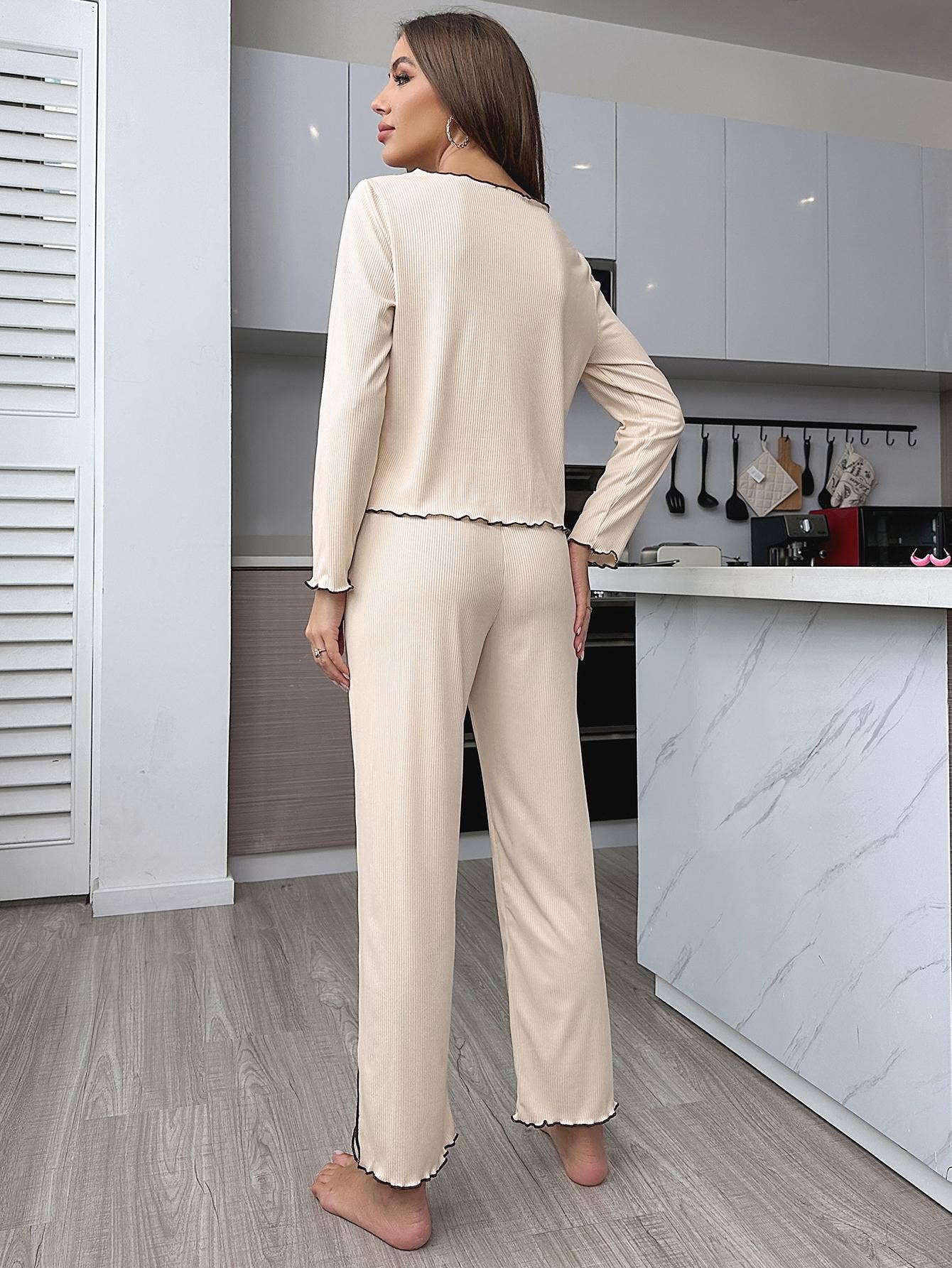 PIT STRIP CARDIGAN LONG SLEEVE TROUSERS HOME SUIT