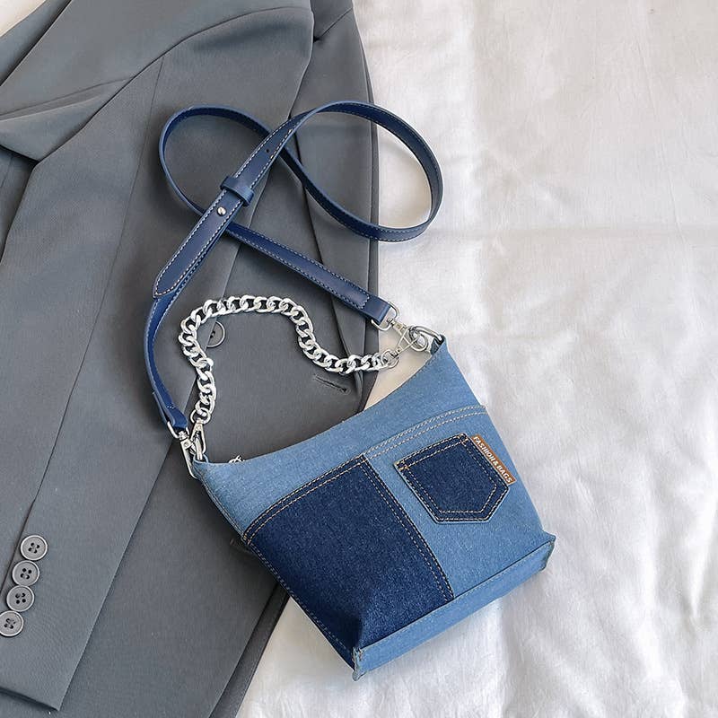 Retro patchwork denim large-capacity bag