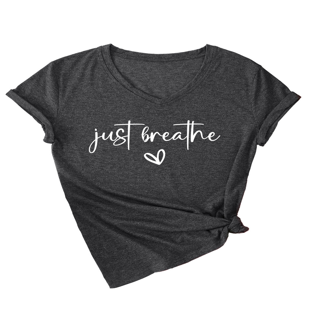 Cute Heart Letter Print V-Neck Tee for Women