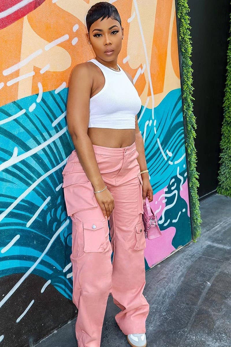 WOMEN HIGH WAIST MULTI POCKET SLIM FIT PANTS_CWBLP0282