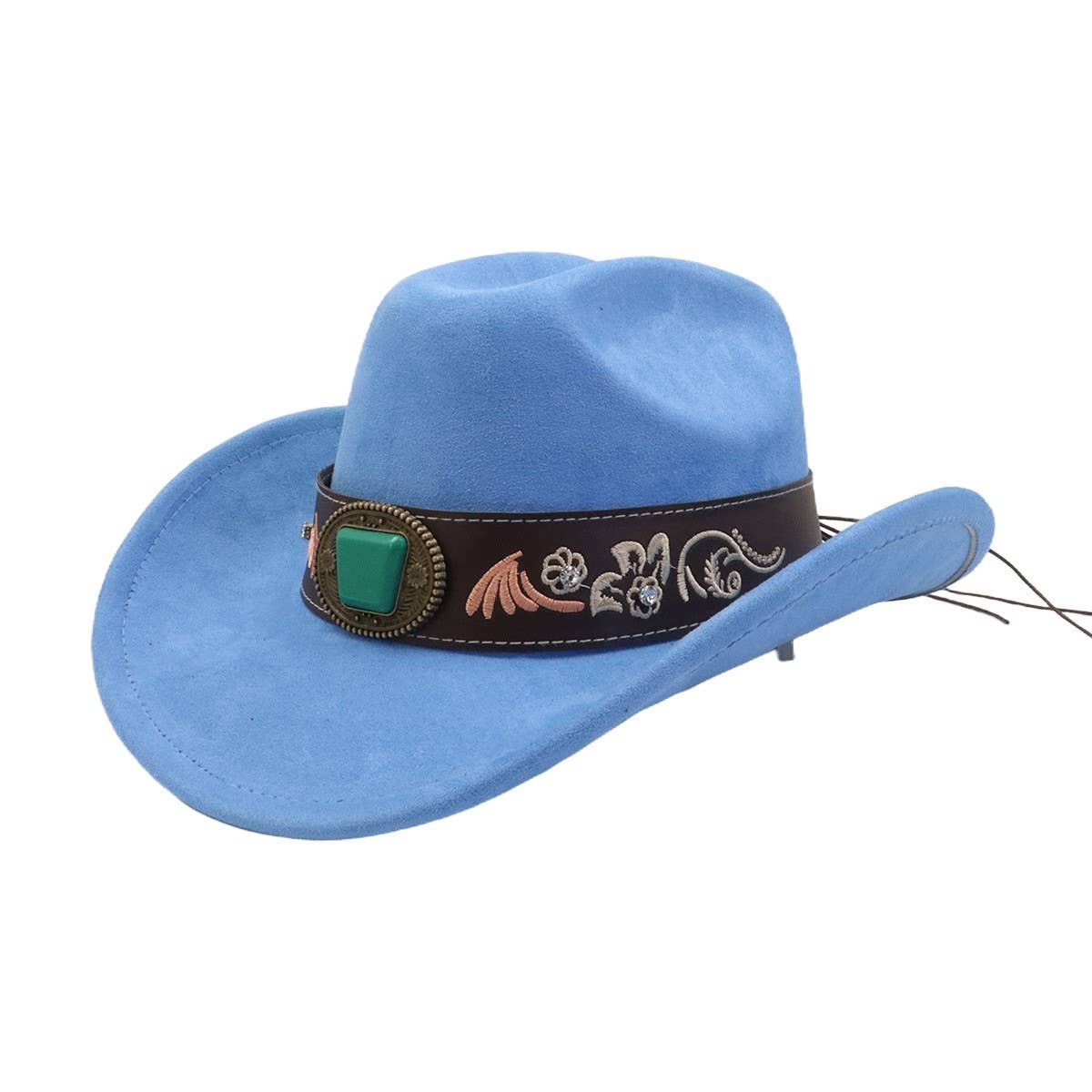 Suede Western Cowboy Fedora Hat Ethnic Style_CWAH04486